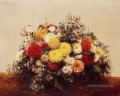 Grand vase de dahlias et de fleurs assorties peintre de fleurs Henri Fantin Latour